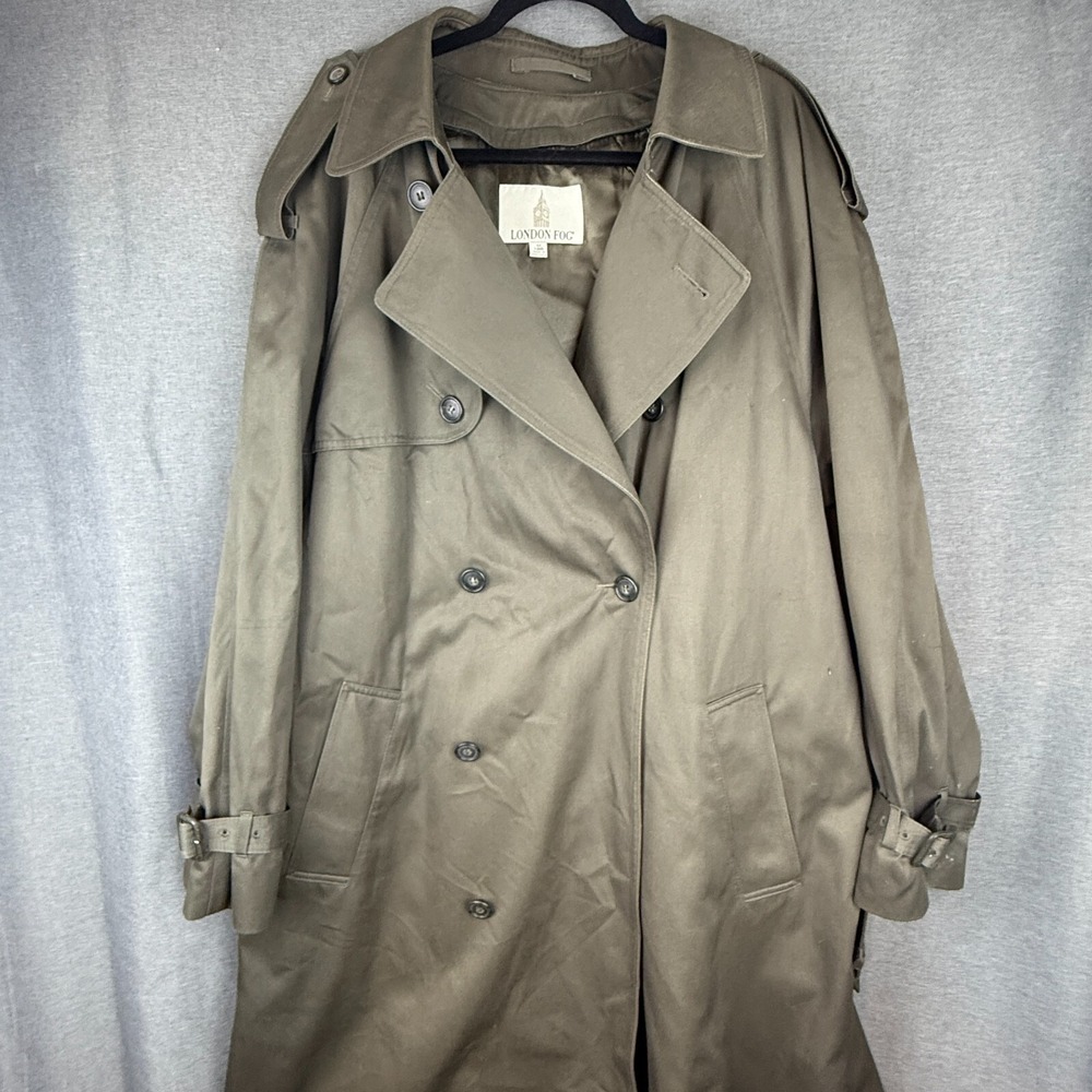 London Fog Trench Coat Khaki 42L  Vintage Double-Breasted Cotton‎ Blend Class
